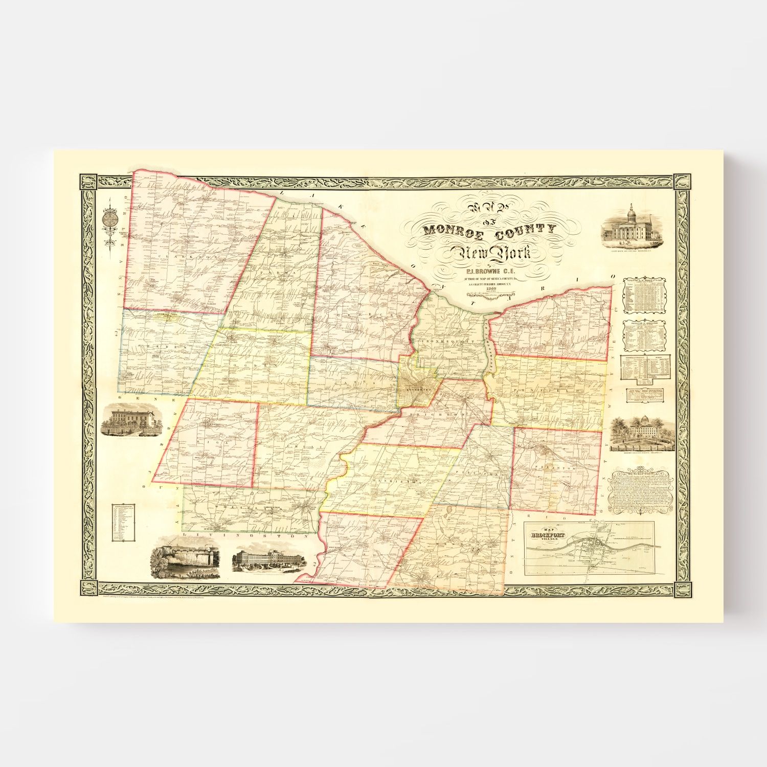 Vintage Map of Monroe County, New York 1852