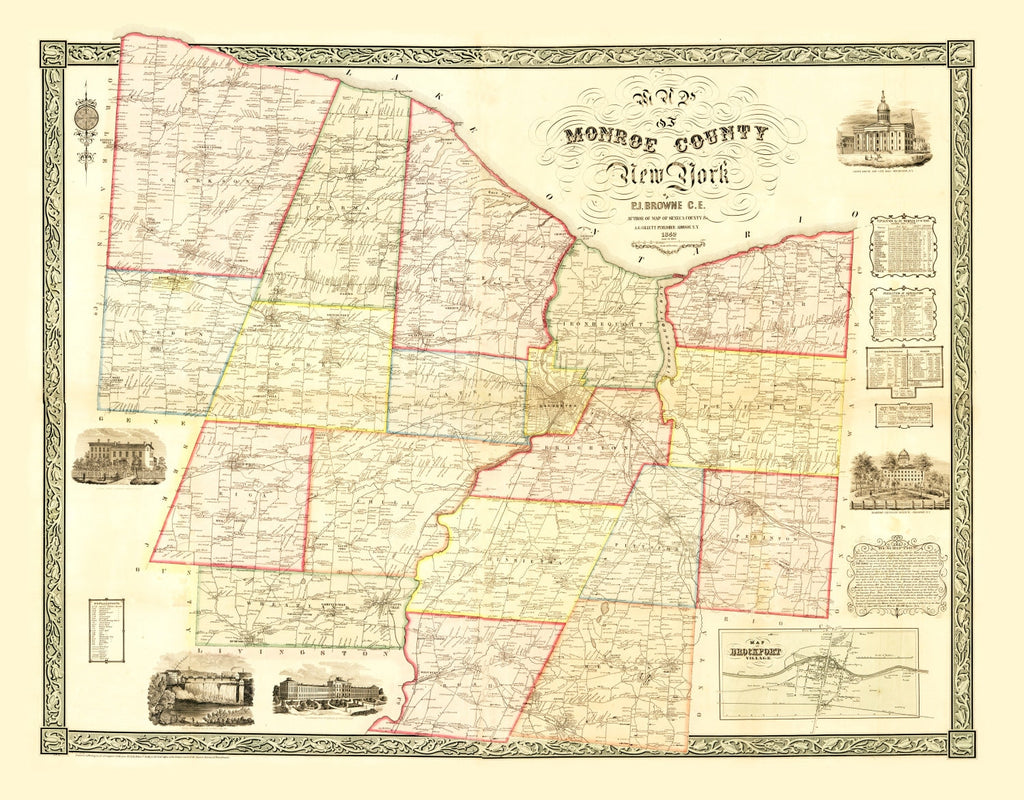 Vintage Map of Monroe County, New York 1852