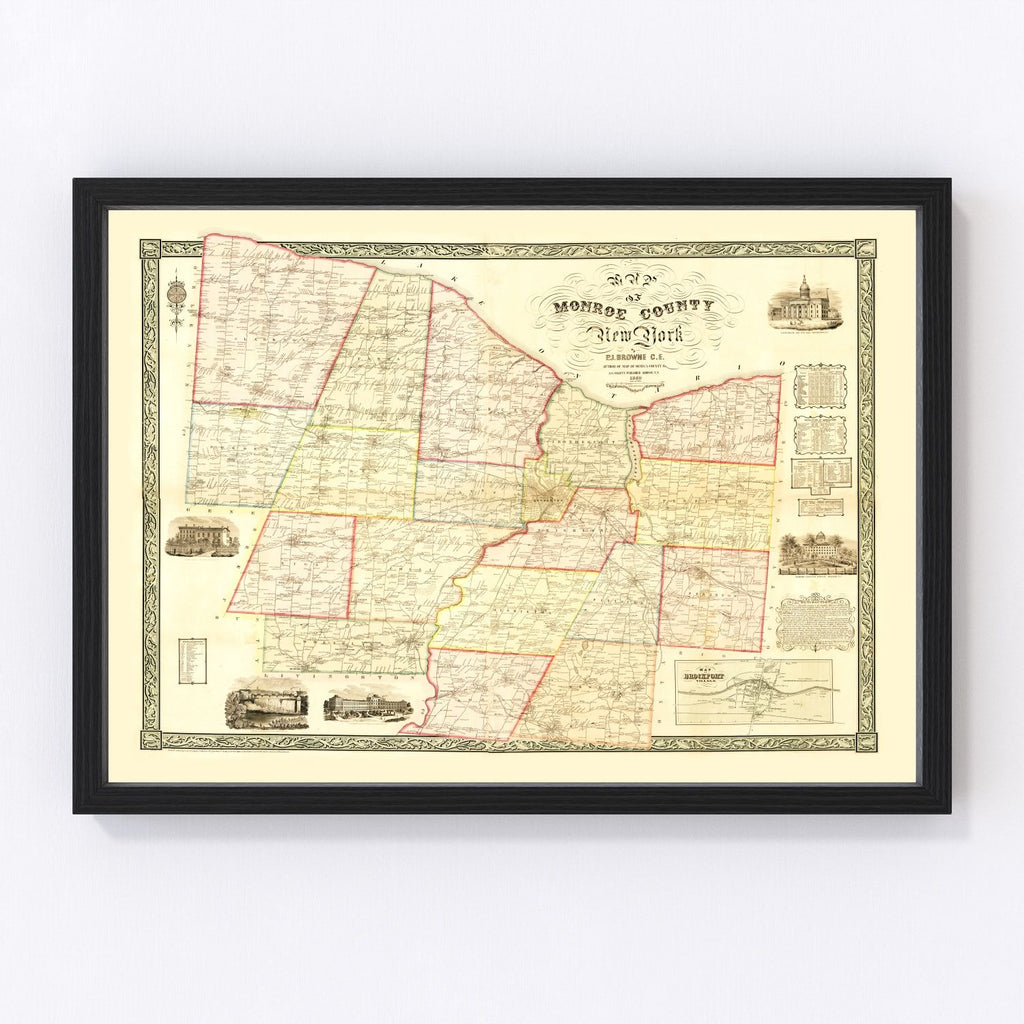Vintage Map of Monroe County, New York 1852