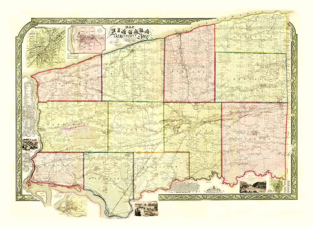 Vintage Map of Niagara County, New York 1852