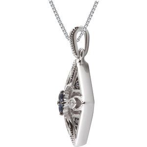 Sterling Silver Natural Blue Sapphire & .025 CTW Natural Diamond 18" Necklace