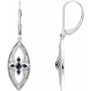 Sterling Silver Natural Blue Sapphire & 1/6 CTW Natural Diamond Earrings
