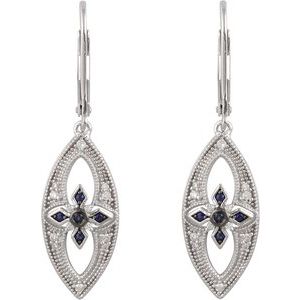 Sterling Silver Natural Blue Sapphire & 1/6 CTW Natural Diamond Earrings – image 2
