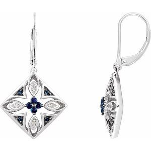Sterling Silver Natural Blue Sapphire & .04 CTW Natural Diamond Earrings