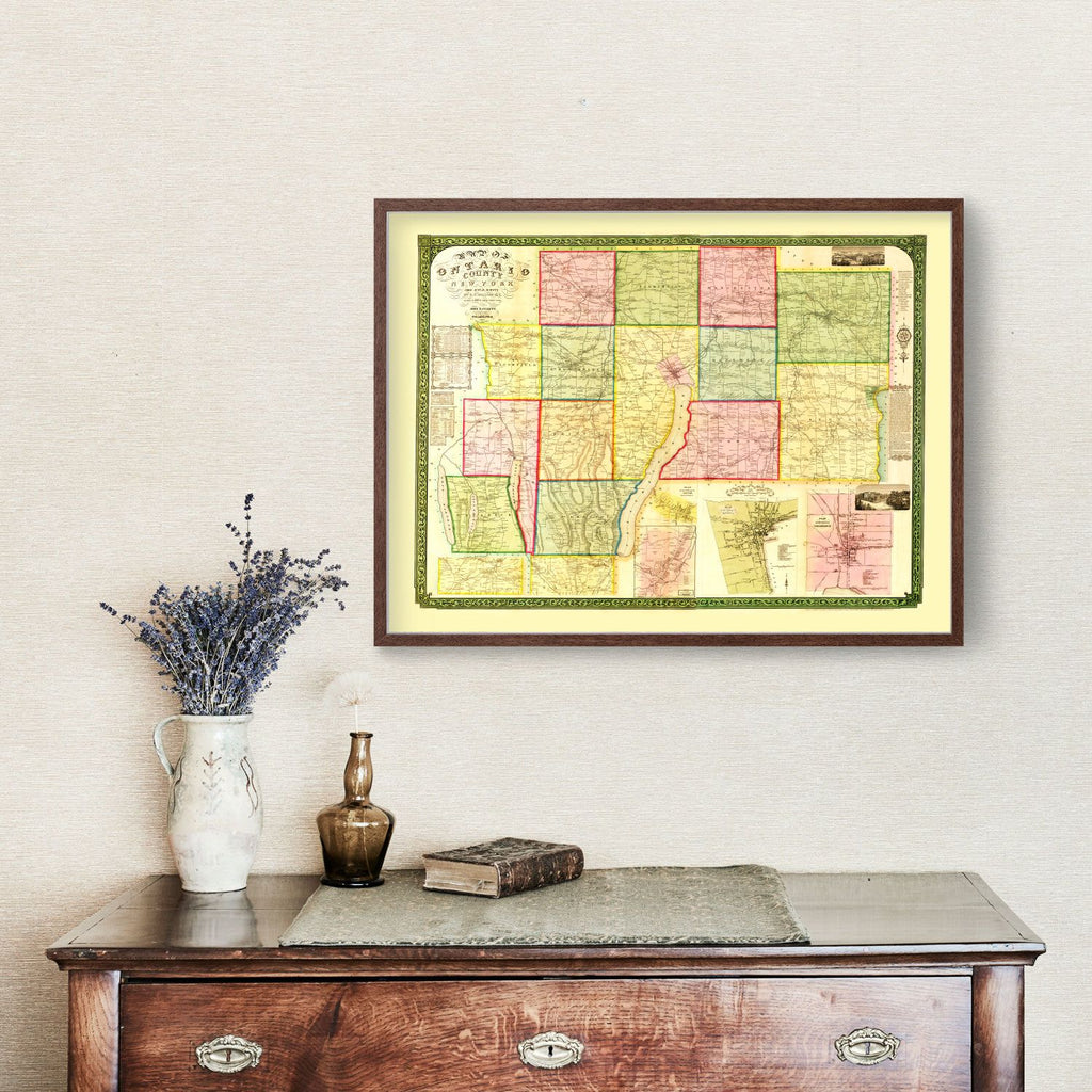 Vintage Map of Ontario County, New York 1852