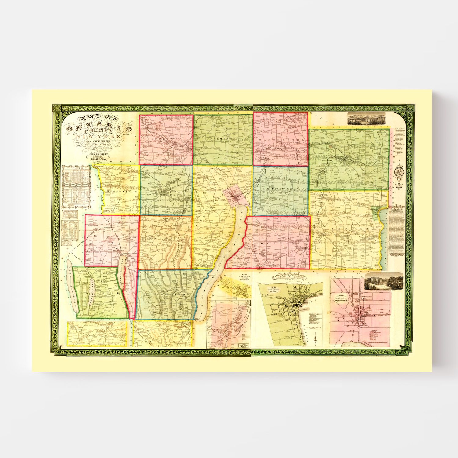 Vintage Map of Ontario County, New York 1852