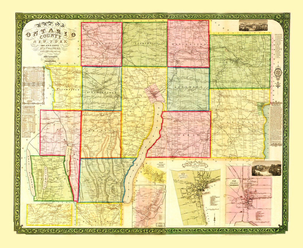 Vintage Map of Ontario County, New York 1852