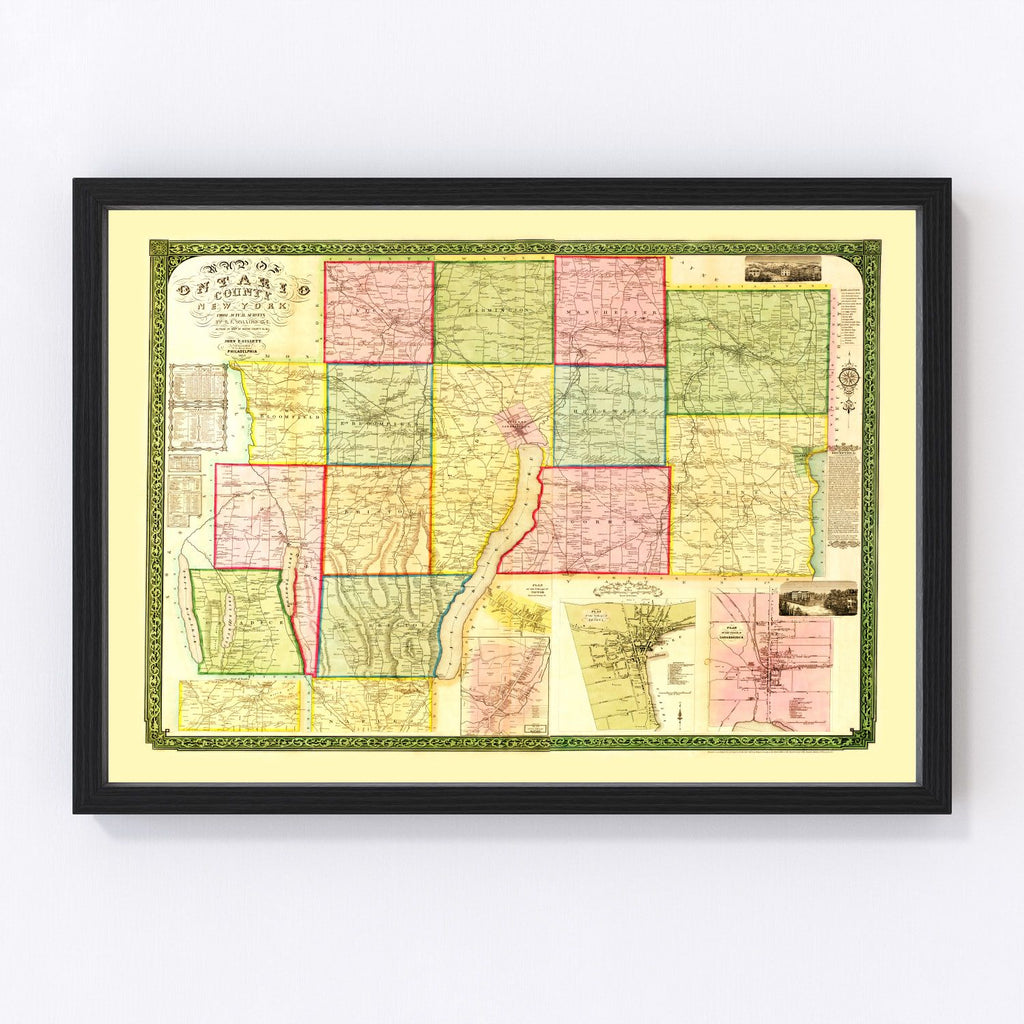 Vintage Map of Ontario County, New York 1852