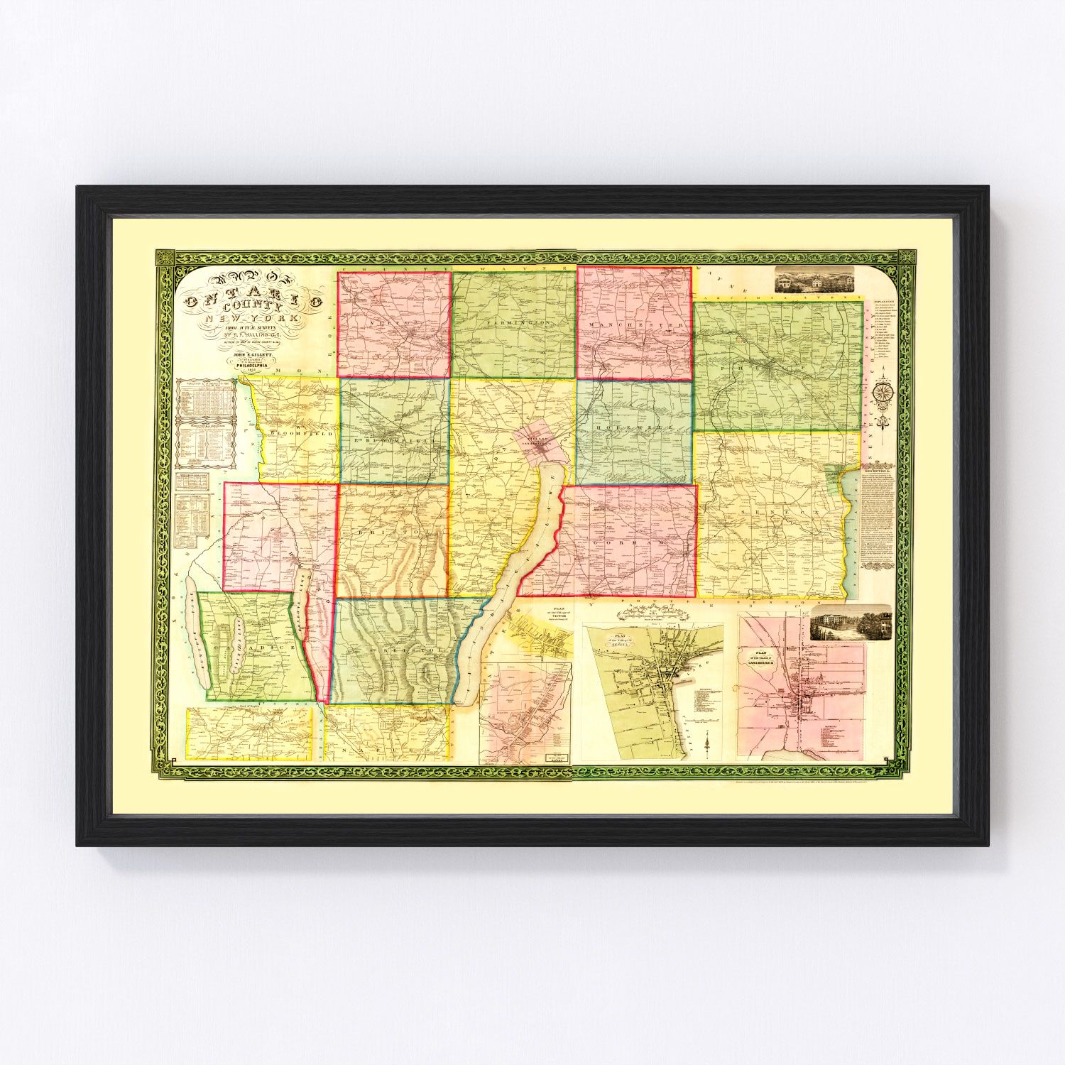 Vintage Map of Ontario County, New York 1852