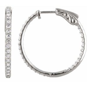14K White Gold 1/4 CTW Natural Diamond Inside-Outside 14.5 mm Hinged Hoop Earrings – image 5