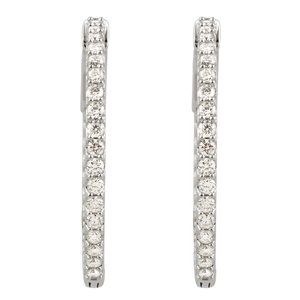 14K White Gold 1 CTW Natural Diamond Inside-Outside 26.5 mm Hinged Hoop Earrings – image 2