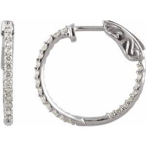 14K White Gold 1/2 CTW Natural Diamond Inside-Outside 19 mm Hinged Hoop Earrings