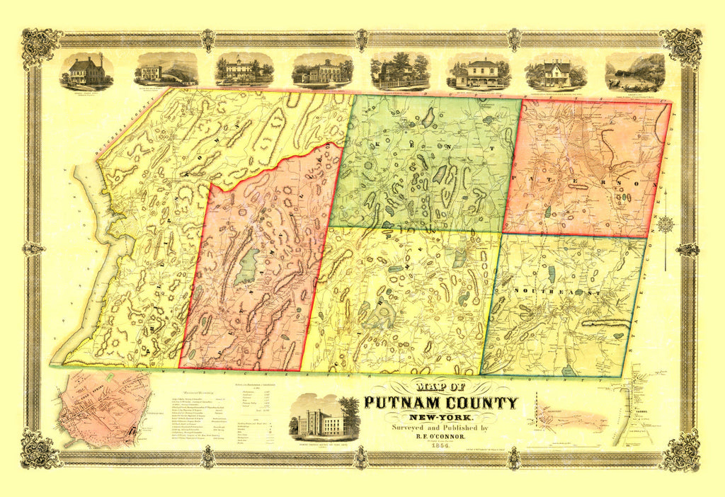 Vintage Map of Putnam County, New York 1854