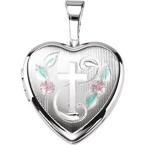 Enamel Roses & Cross Heart Locket