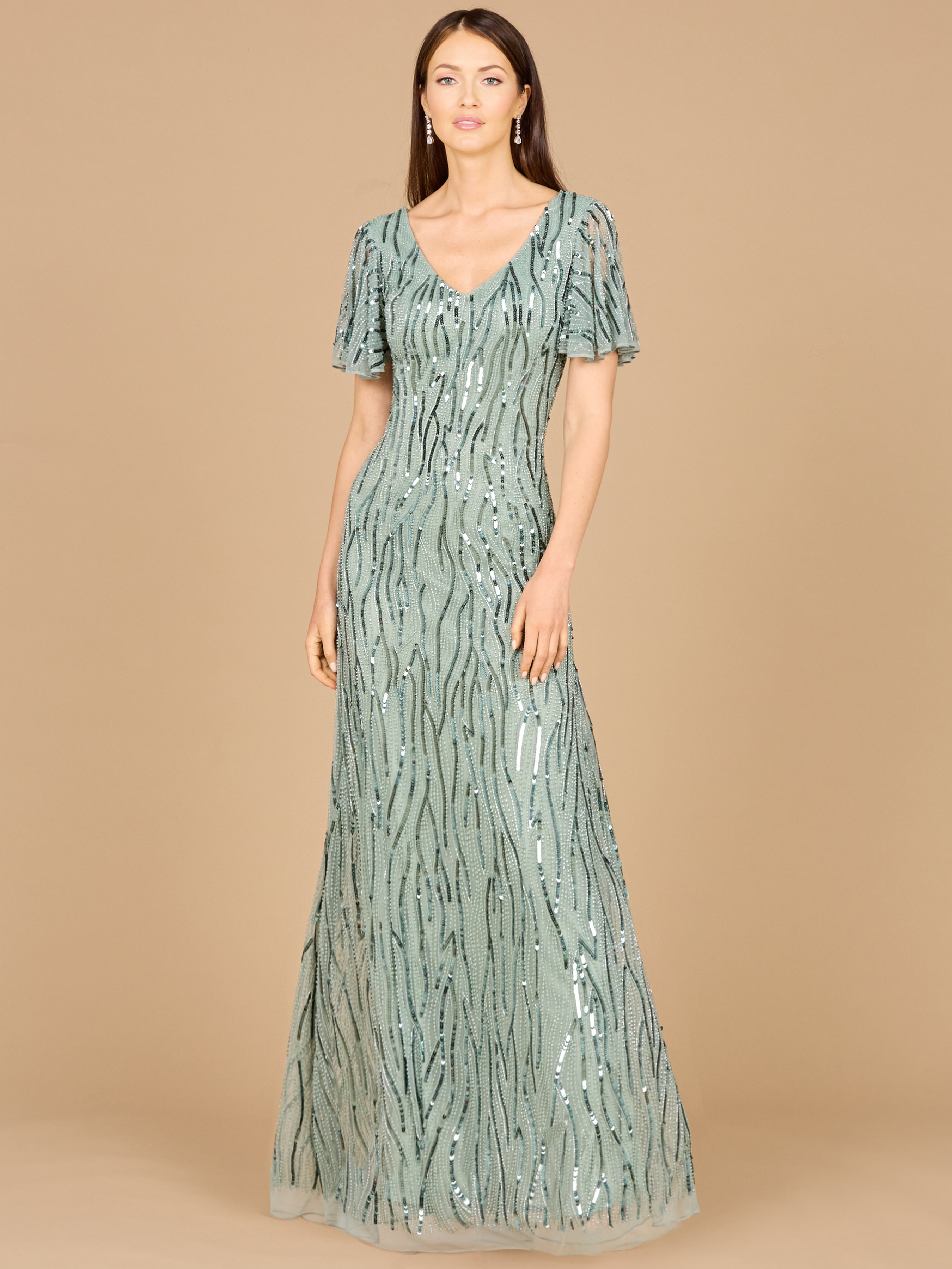 Beaded Gown With Cape Sleeves