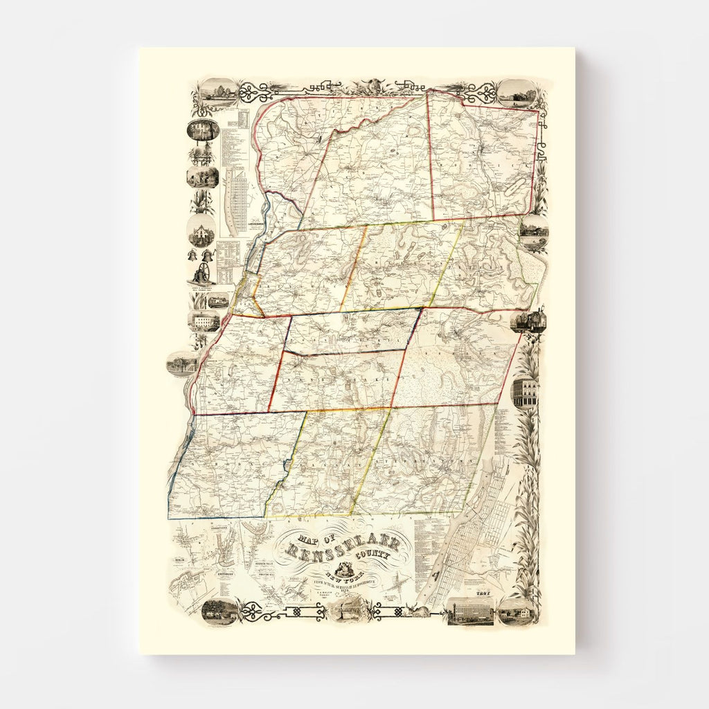 Vintage Map of Rensselaer County, New York 1854