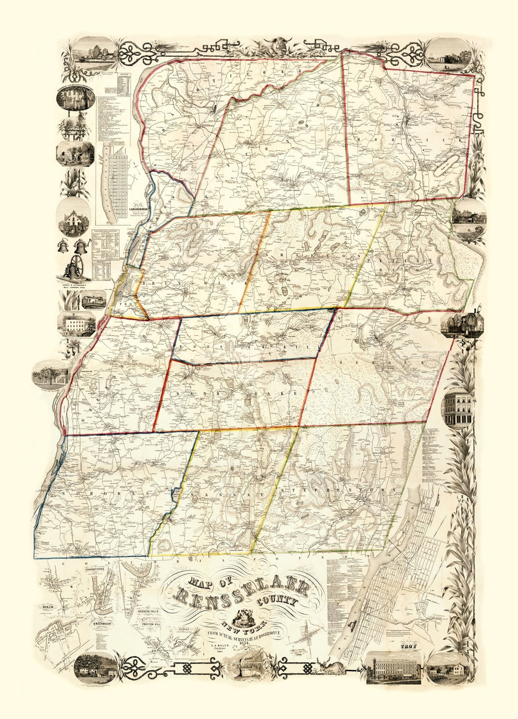 Vintage Map of Rensselaer County, New York 1854
