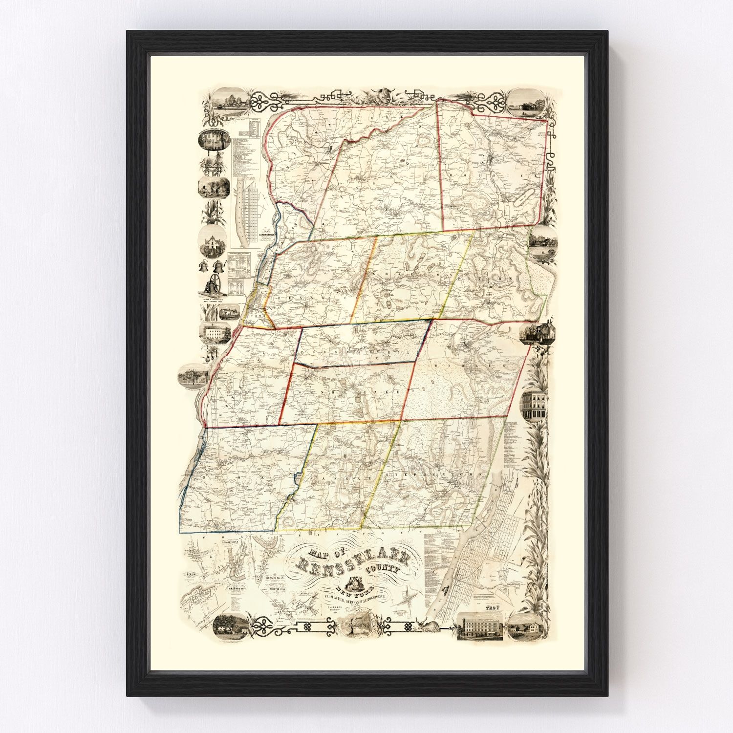 Vintage Map of Rensselaer County, New York 1854
