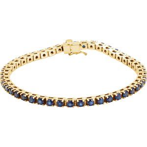 14K Yellow Gold Natural Blue Sapphire Line 7" Bracelet