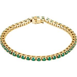 14K Yellow Gold Natural Emerald Line 7" Bracelet