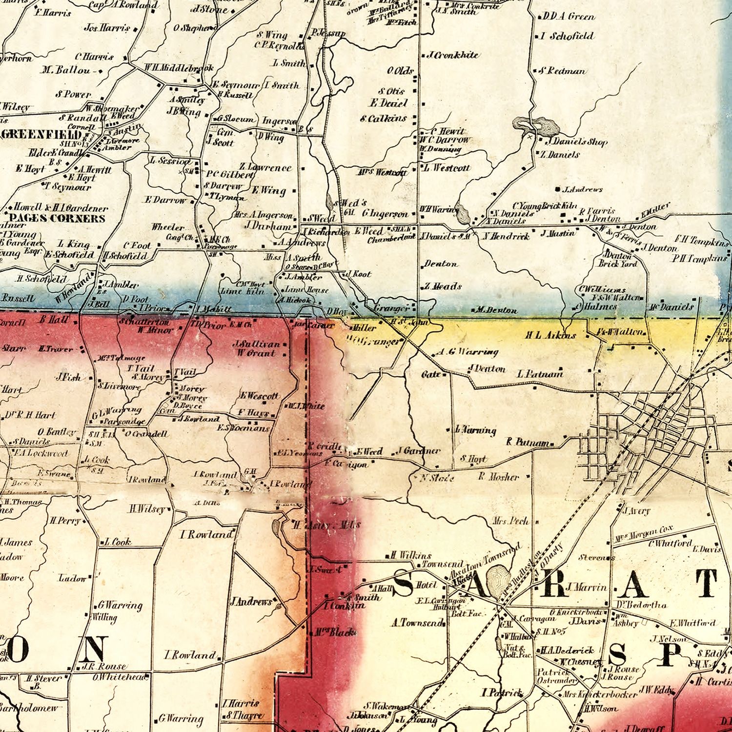 Vintage Map of Saratoga County, New York 1856