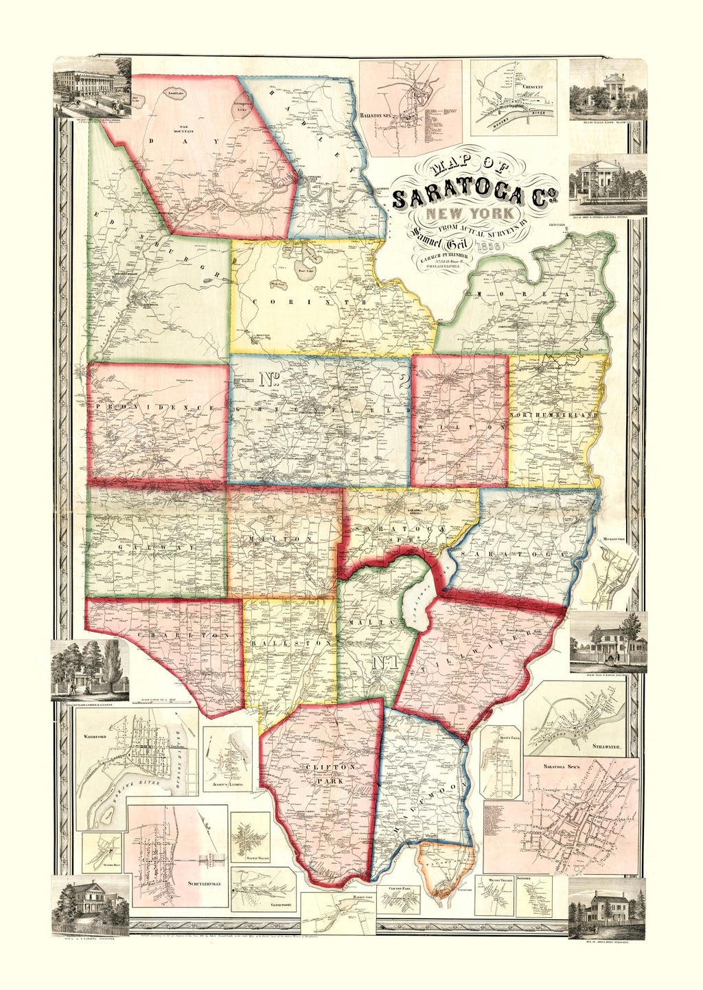 Vintage Map of Saratoga County, New York 1856