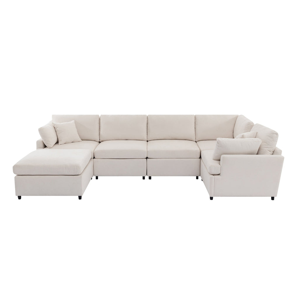 [ Video Provided]U_STYLE Upholstered Sectional Sofa with Removable Ottoman,U-Shape 6 Seat Sectional Couch,  for Living Room,,Apartment, Spacious Space