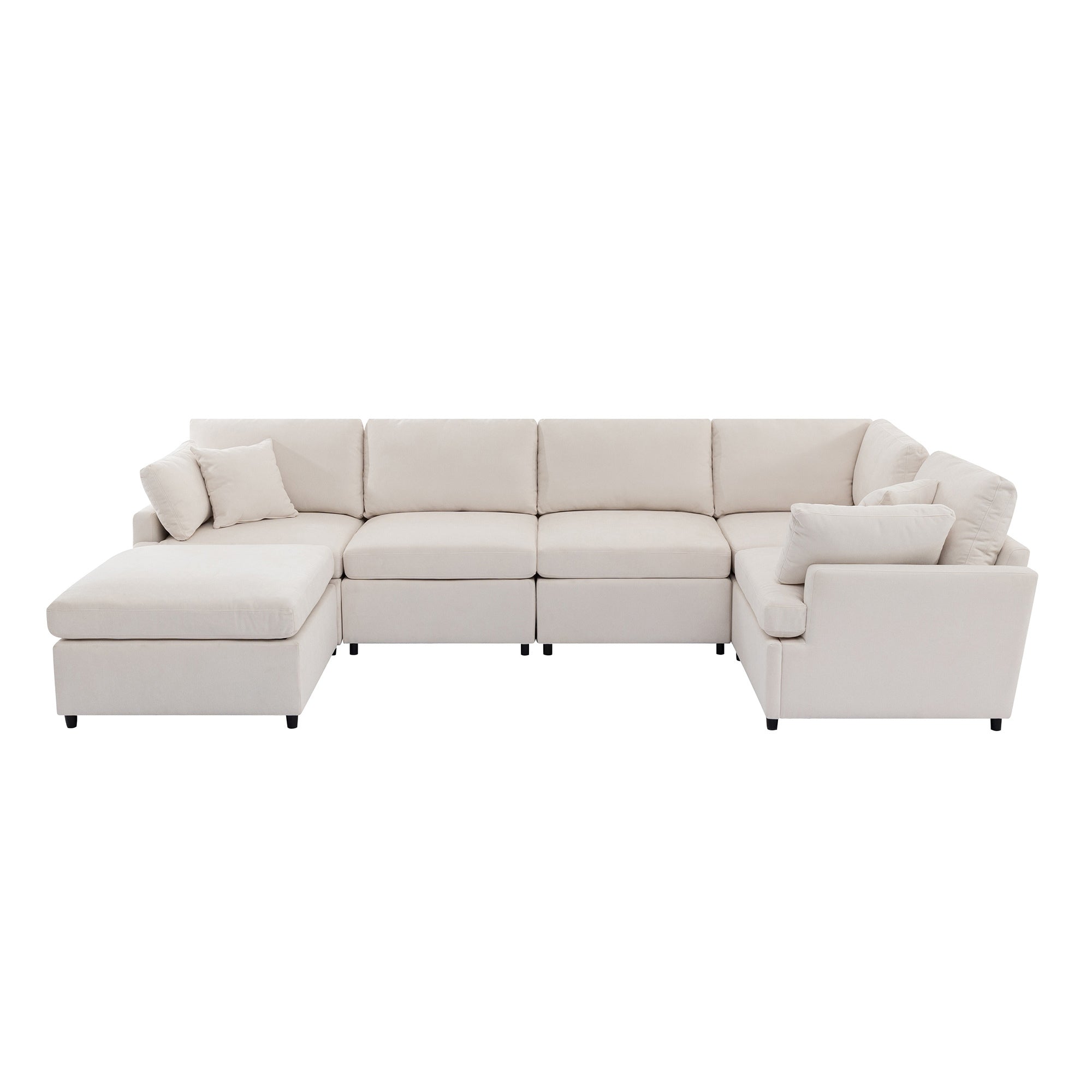 [ Video Provided]U_STYLE Upholstered Sectional Sofa with Removable Ottoman,U-Shape 6 Seat Sectional Couch,  for Living Room,,Apartment, Spacious Space
