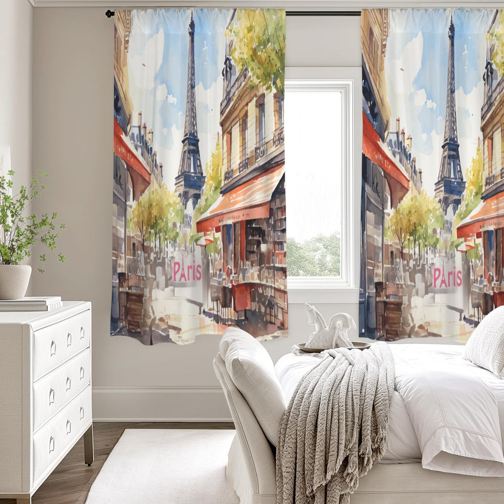 Eiffel Tower Paris France Window Curtains - 52" x 63" (Made in USA)