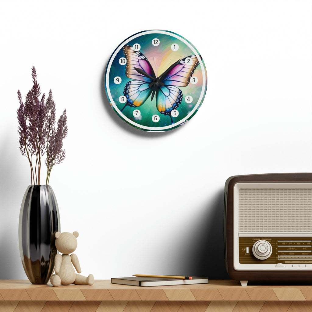 Beautiful Butterfly and Daisies Acrylic Wall Clock