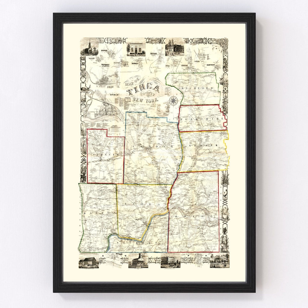 Vintage Map of Tioga County, New York 1855