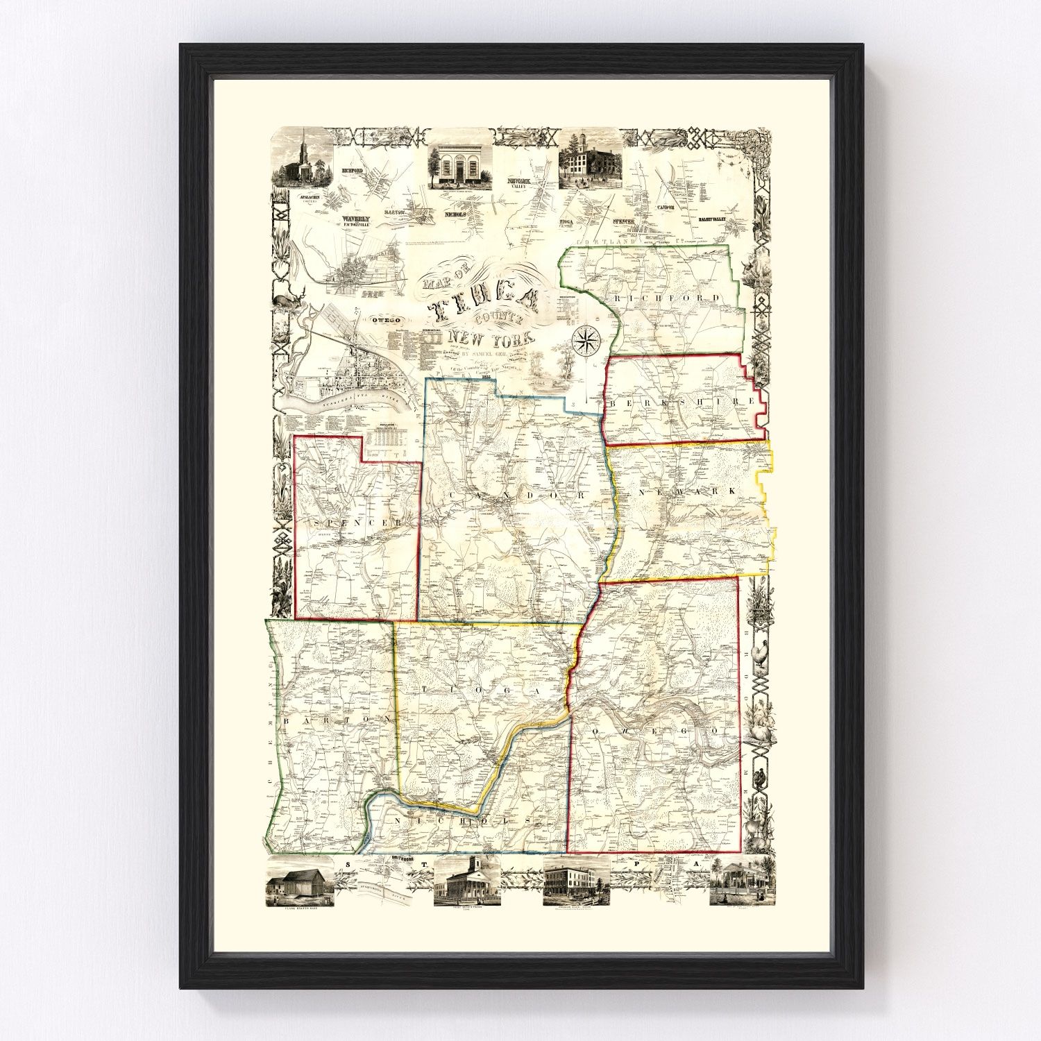 Vintage Map of Tioga County, New York 1855