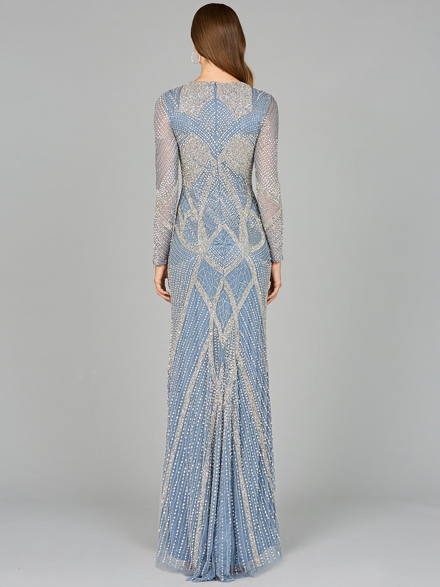 V Neck Beaded Long Sleeve Dress