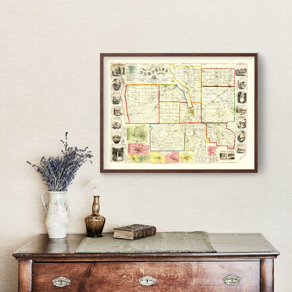 Vintage Map of Tompkins County, New York 1853