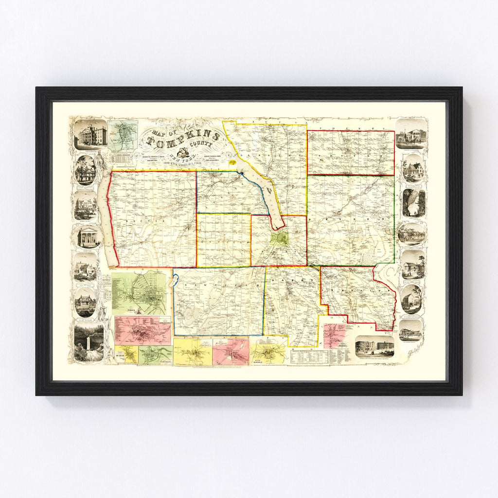 Vintage Map of Tompkins County, New York 1853