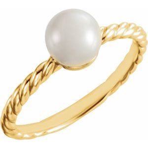 14K Yellow Gold 5.5-6 mm Cultured White Freshwater Pearl Ring