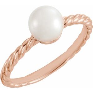 14K Rose Gold 6.5-7 mm Cultured White Freshwater Pearl Ring