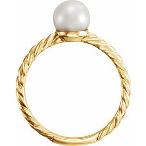 14K Yellow Gold 6.5-7 mm Cultured White Freshwater Pearl Ring