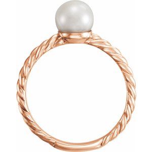 14K Rose Gold 6.5-7 mm Cultured White Freshwater Pearl Ring