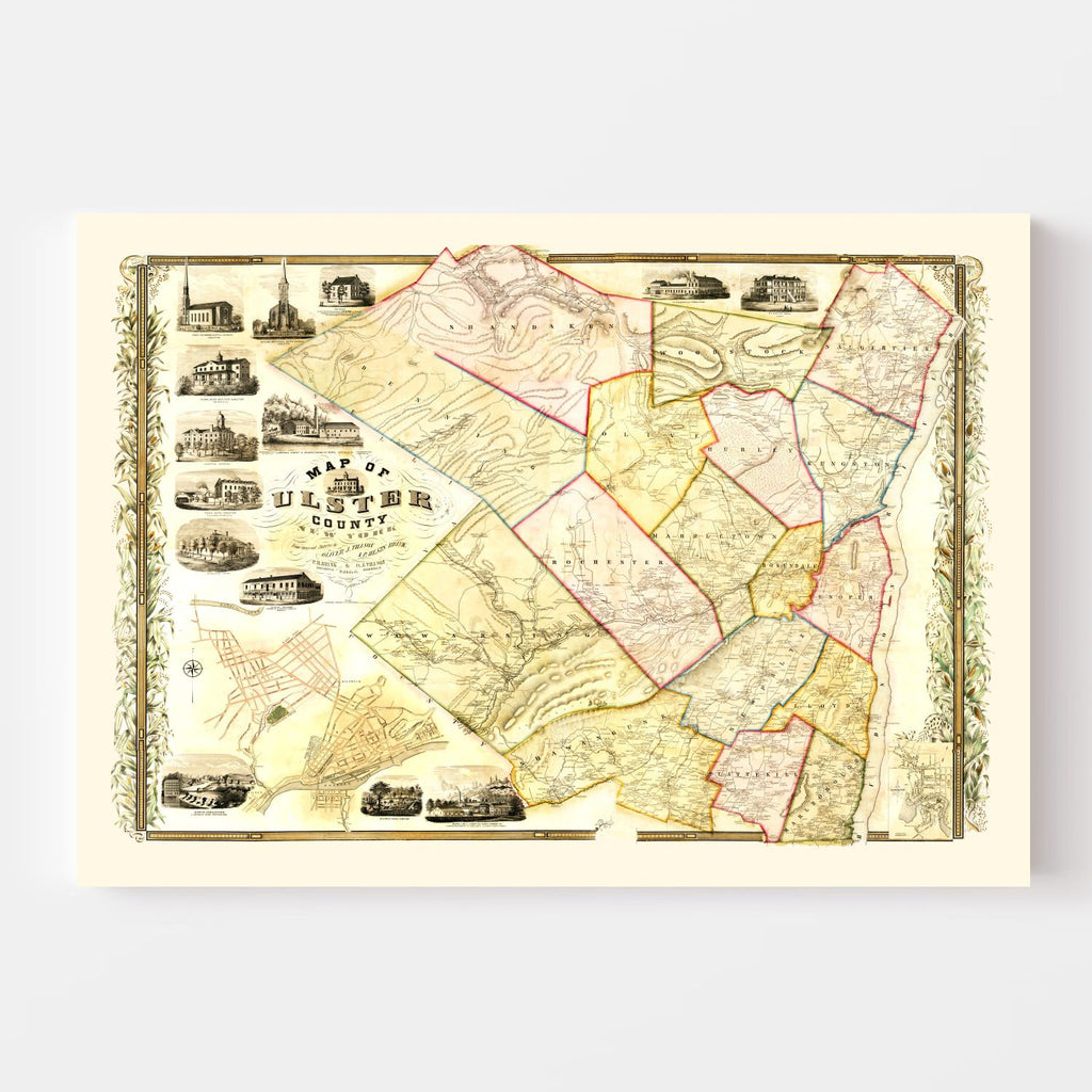 Vintage Map of Ulster County, New York 1853