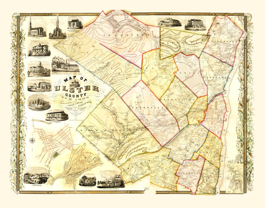 Vintage Map of Ulster County, New York 1853