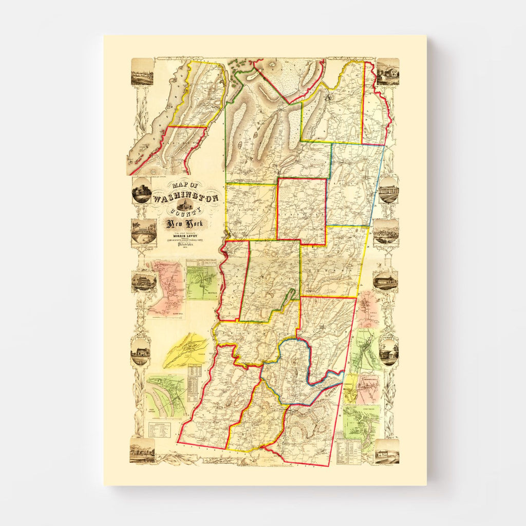 Vintage Map of Washington County, New York 1853