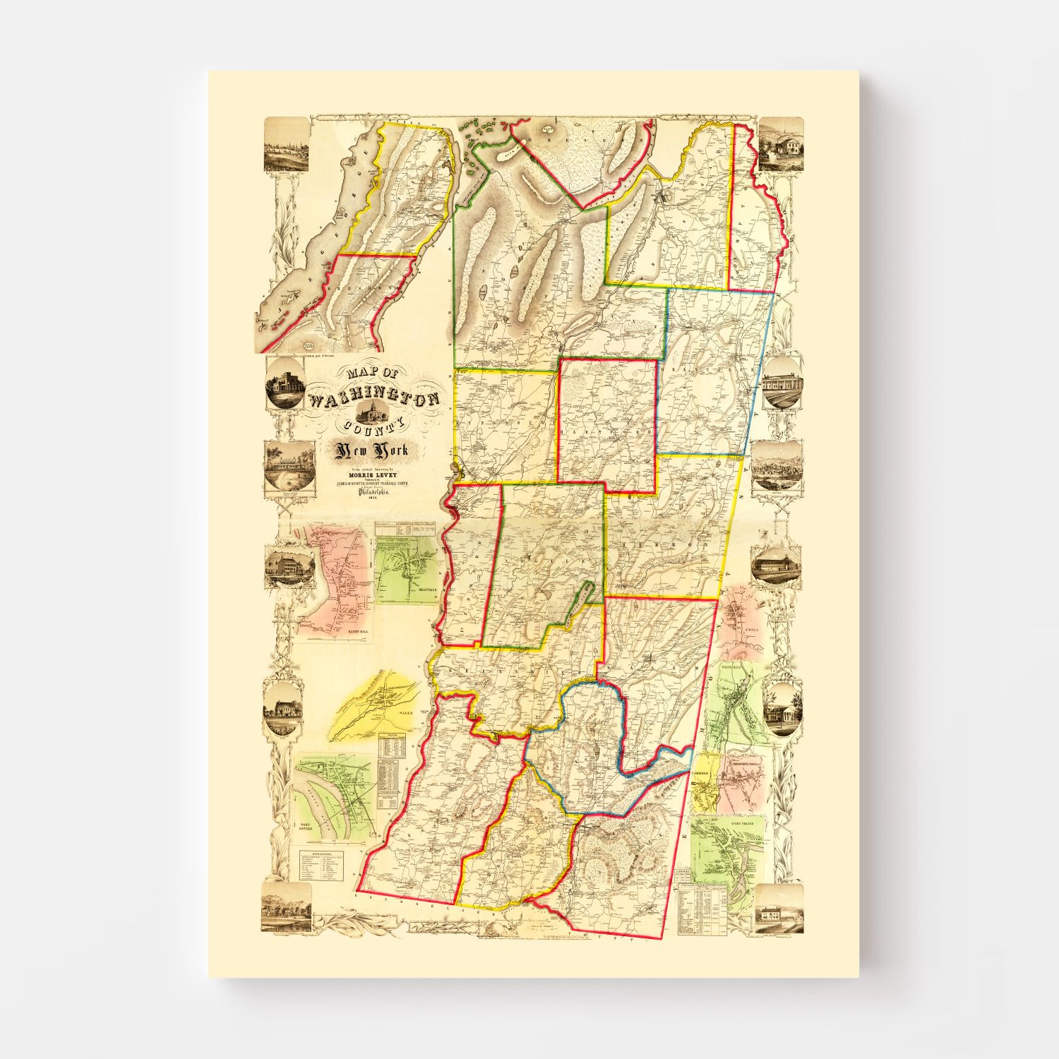 Vintage Map of Washington County, New York 1853