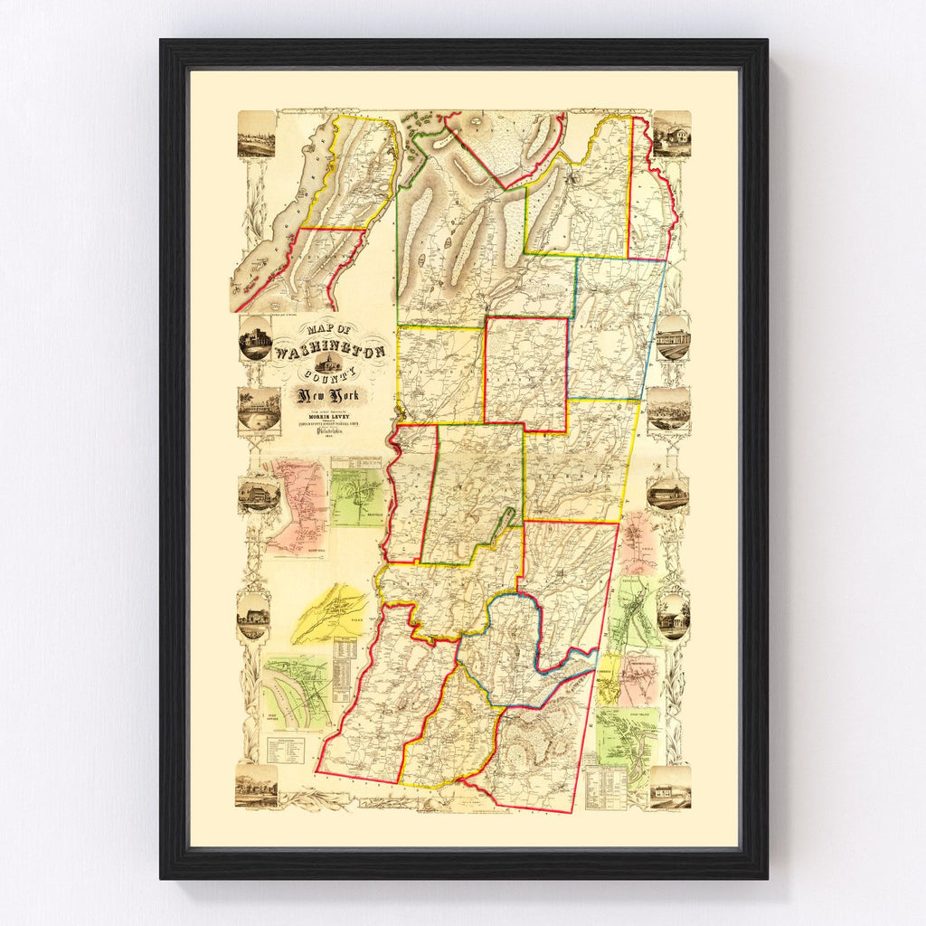 Vintage Map of Washington County, New York 1853