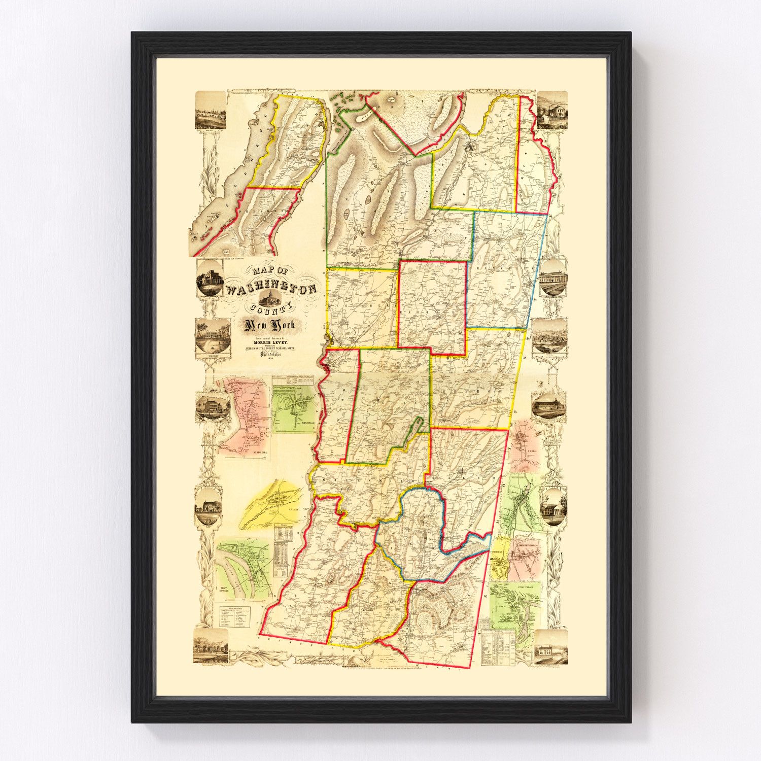 Vintage Map of Washington County, New York 1853