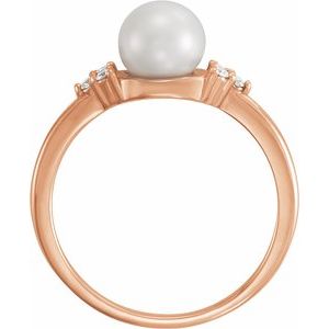 14K Rose Gold 6.5-7 mm Cultured Freshwater White Pearl & .09 CTW Natural Diamond Ring