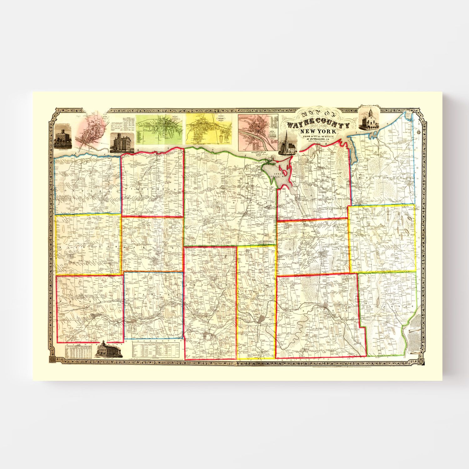 Vintage Map of Wayne County, New York 1853