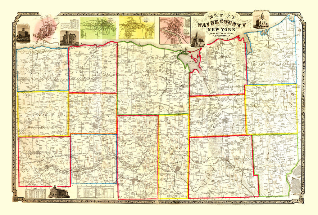 Vintage Map of Wayne County, New York 1853