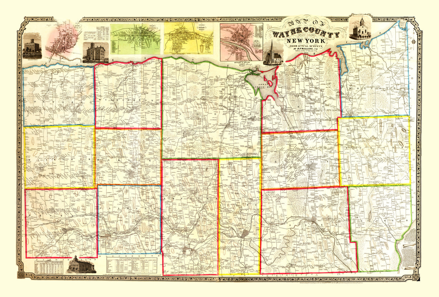 Vintage Map of Wayne County, New York 1853