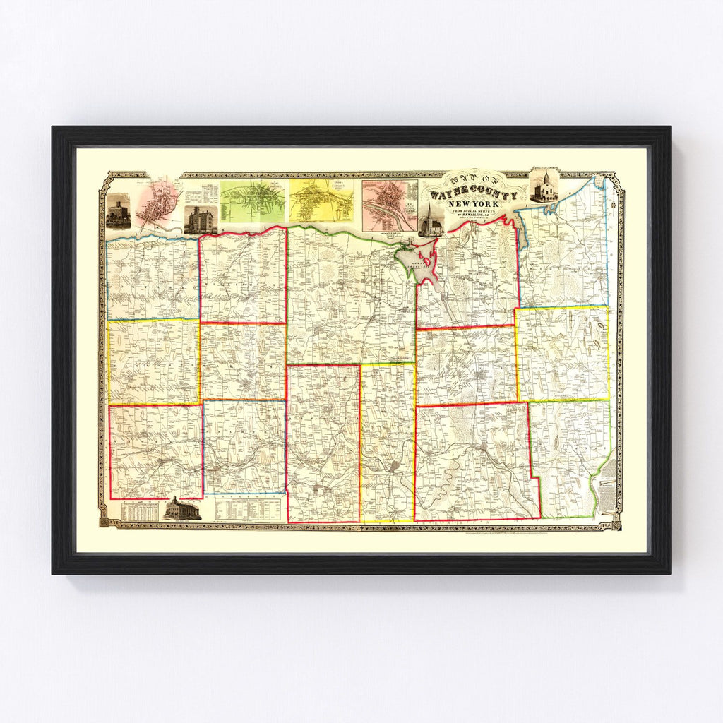 Vintage Map of Wayne County, New York 1853